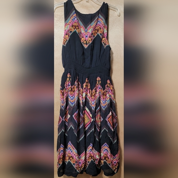 New Tanvi Kedia Anthropologie Dress Embroidered Chevron Midi V-Neck Rayon Boho - Picture 2 of 11